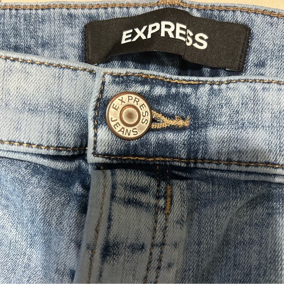 Express Skinny High Rise Jeans Women’s 14 Light Wash Distressed Button Fly - Picture 10 of 14